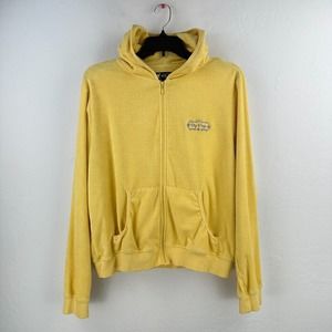 Vintage Big Dogs Sweatshirt Womens Medium Yellow Fleece Hoodie Full‎ Zip Y2K